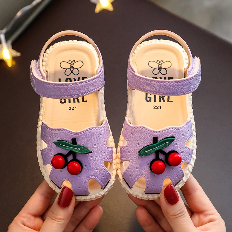 

Baby Sandals for Girls Cherry Closed Toe Toddler Infant Kids Princess Walkers Little Girls Shoes 2021 Fashion Summe