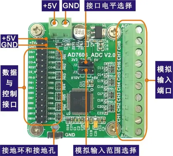 AD7606 Module Data Acquisition Module 16-bit ADC 8-channel Synchronous Sampling Frequency 200kSPS
AD7606 Module Data Acquisition Module 16-bit ADC 8-channel Synchronous Sampling Frequency 200kSPS