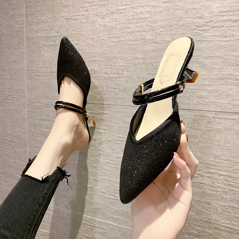 Med Shallow Thin Heels Shoes Heeled Mules Slippers Casual Cover Toe Slides Slipers Women High Luxury 2021 Summer Pointed Rubber 
Med Shallow Thin Heels Shoes Heeled Mules Slippers Casual Cover Toe Slides Slipers Women High Luxury 2021 Summer Pointed Rubber
