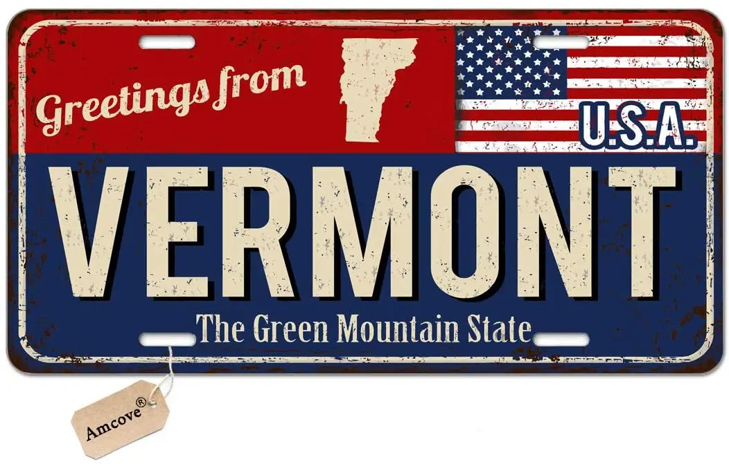 Amcove License Plate Greetings from Vermont Vintage Rusty Metal Sign with American Flag Decorative Car Front License Plate
Amcove License Plate Greetings from Vermont Vintage Rusty Metal Sign with American Flag Decorative Car Front License Plate