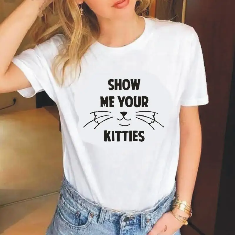 Футболка Феминистская с надписью «Show Me Your Kittes», хлопковый топ в стиле Харадзюку, футболка с коротким рукавом, белый и черный цвета, на лето
Футболка Феминистская с надписью «Show Me Your Kittes», хлопковый топ в стиле Харадзюку, футболка с коротким рукавом, белый и черный цвета, на лето