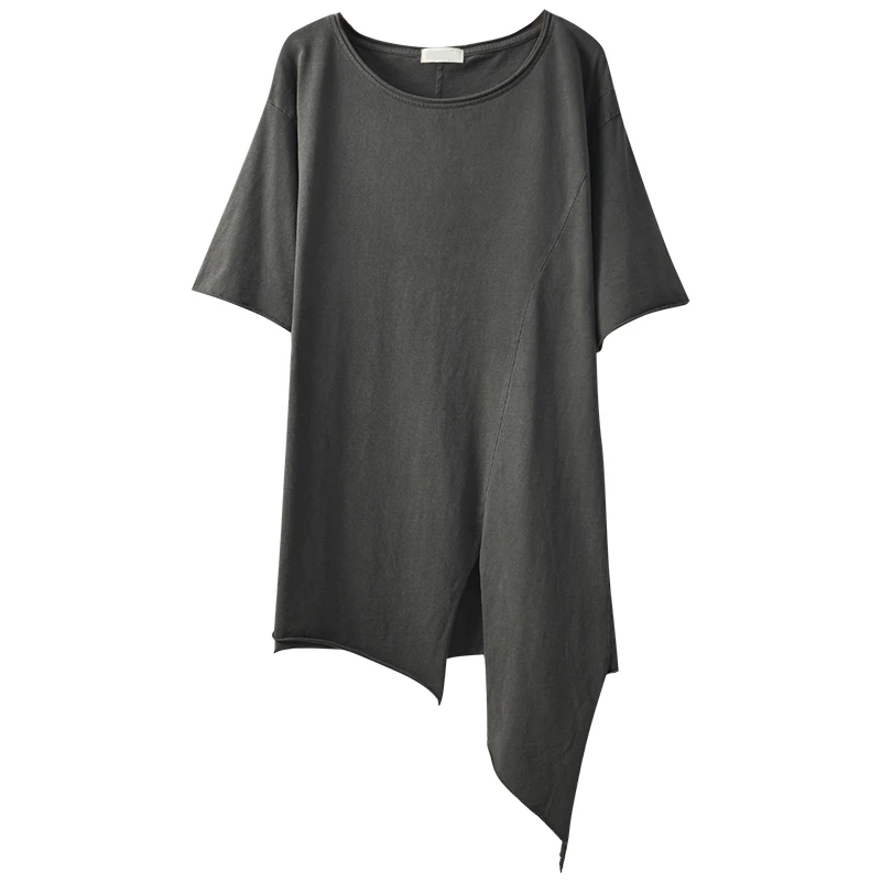 irregular long cotton linen women t-shirts 2020 summer new solid o-neck loose oversized casual all match female pulls outwear 
irregular long cotton linen women t-shirts 2020 summer new solid o-neck loose oversized casual all match female pulls outwear