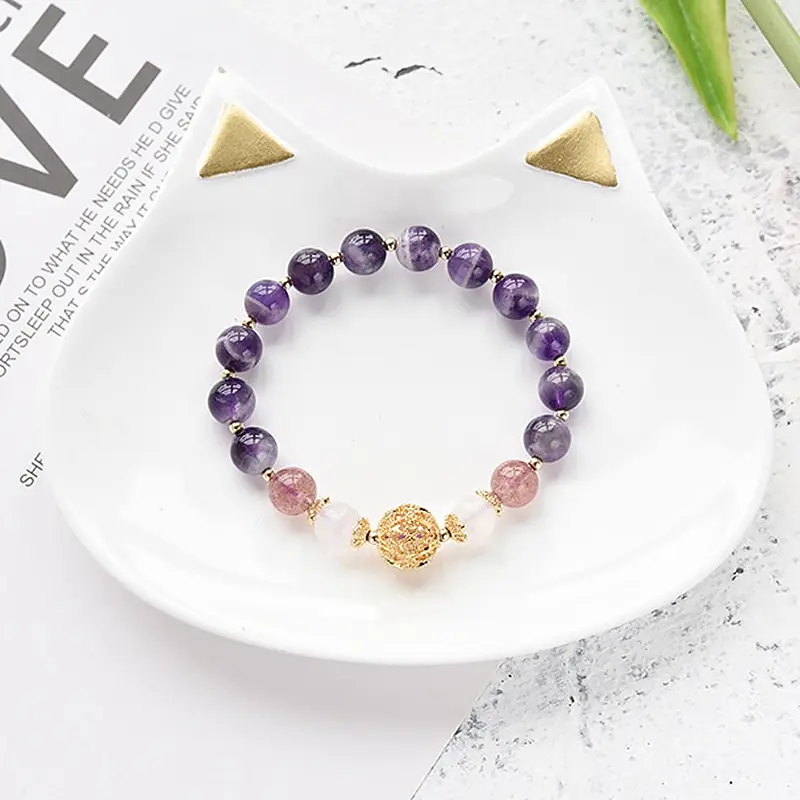 

Adjustable Filled Beads Bracelets Natrual Amethyst Strawberry Crystal White Moonstone Bracelet for Women Jewelry