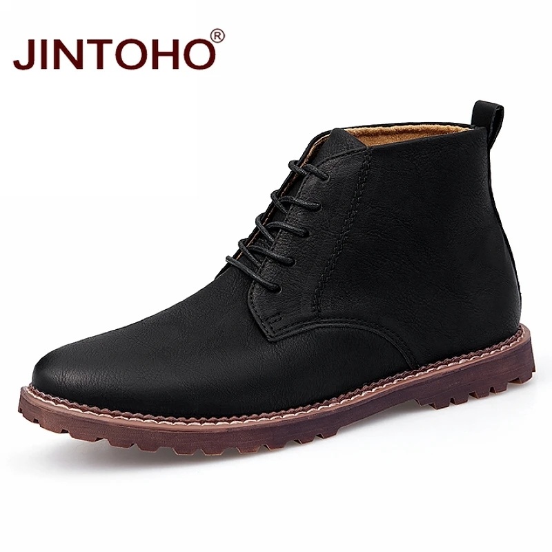 JINTOHO Мужская зимняя обувь из натуральной кожи модные мужские зимние ботинки