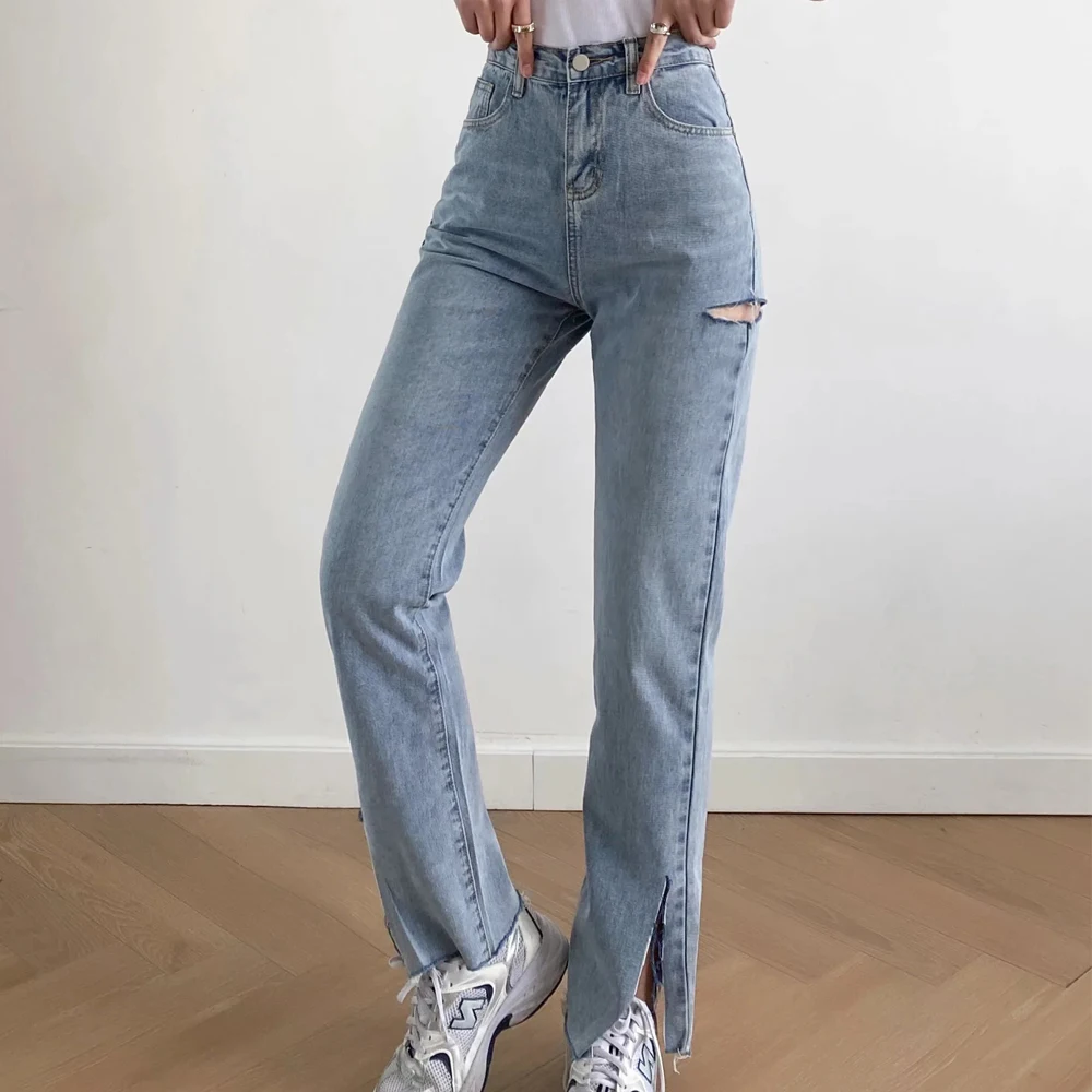 2021 women stretch straight Ripped Jeans Washed Slim full length high waist denim pants pocket vintage fashion Slit Trousers
2021 women stretch straight Ripped Jeans Washed Slim full length high waist denim pants pocket vintage fashion Slit Trousers