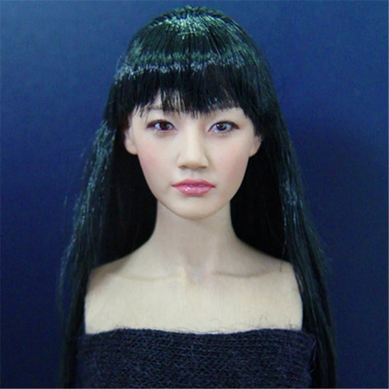 

KUMIK KM-038 1/6 масштаб азиатская красивая девушка голова скульптура длинные черные волосы подходят 12 дюймов фигурка женское тело