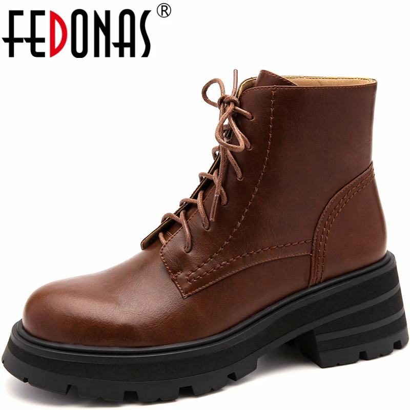 Женские ботильоны на платформе FEDONAS, повседневные ботильоны из натуральной кожи в ретро-стиле с круглым носком, сезон осень-зима 
Женские ботильоны на платформе FEDONAS, повседневные ботильоны из натуральной кожи в ретро-стиле с круглым носком, сезон осень-зима