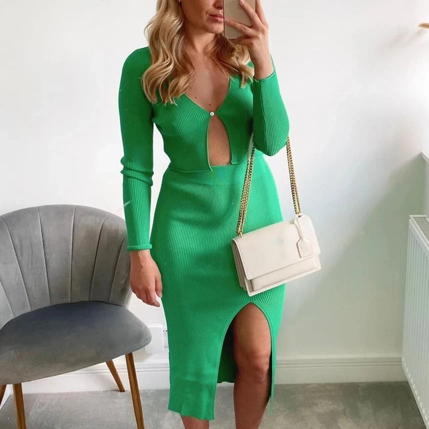 Foridol Spring Autumn Knitted Dress Set Women Three Pieces Green Sweater Bodyon Dress Suits Cardigan Top Slit Skirt Dress Set
Foridol Spring Autumn Knitted Dress Set Women Three Pieces Green Sweater Bodyon Dress Suits Cardigan Top Slit Skirt Dress Set