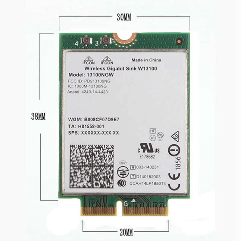 W13100 WiFi Card 13100NGW M.2 1200Mbps 2.4Ghz&5Ghz Bluetooth 4.0 Wireless WiFi Adapter