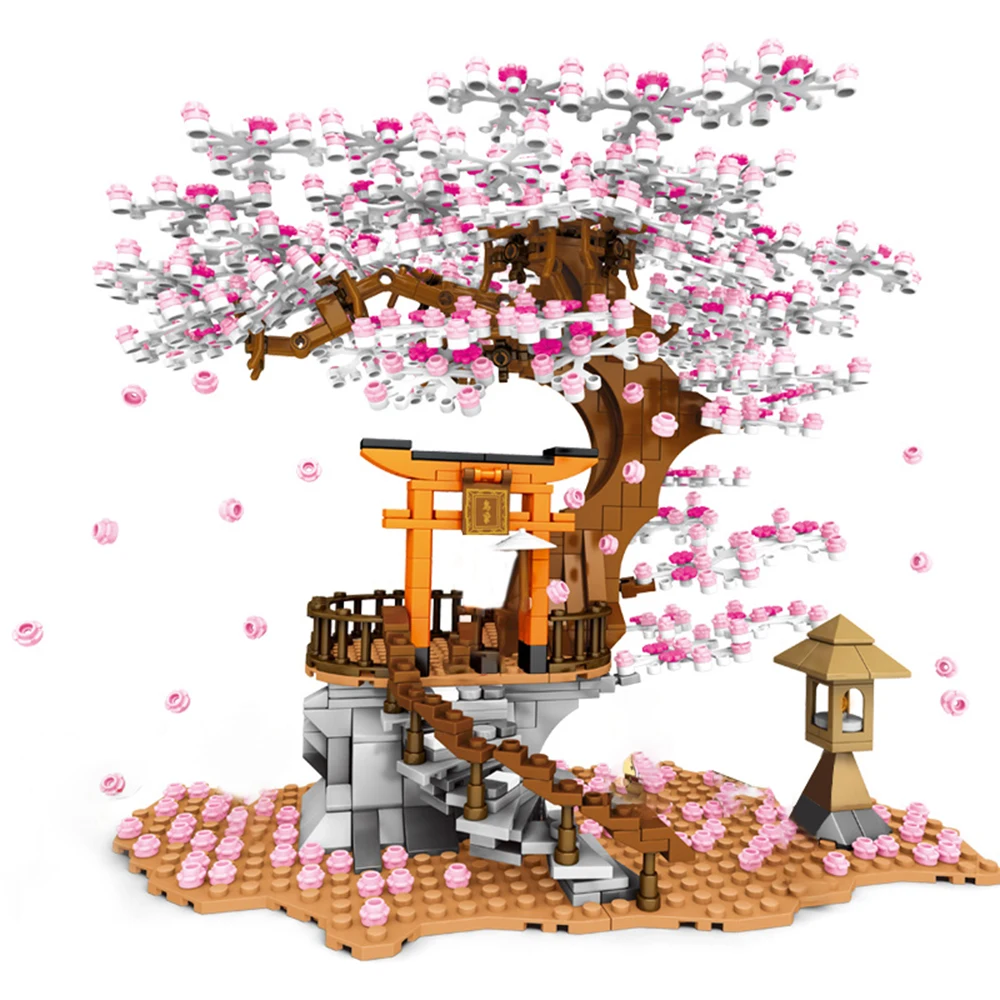 

Sembo Moc City Streetview Bricks Sakura Inari Shrine Cherry Blossom Tree House With Led Diy Building Blocks Toys For Gilrs Kids
