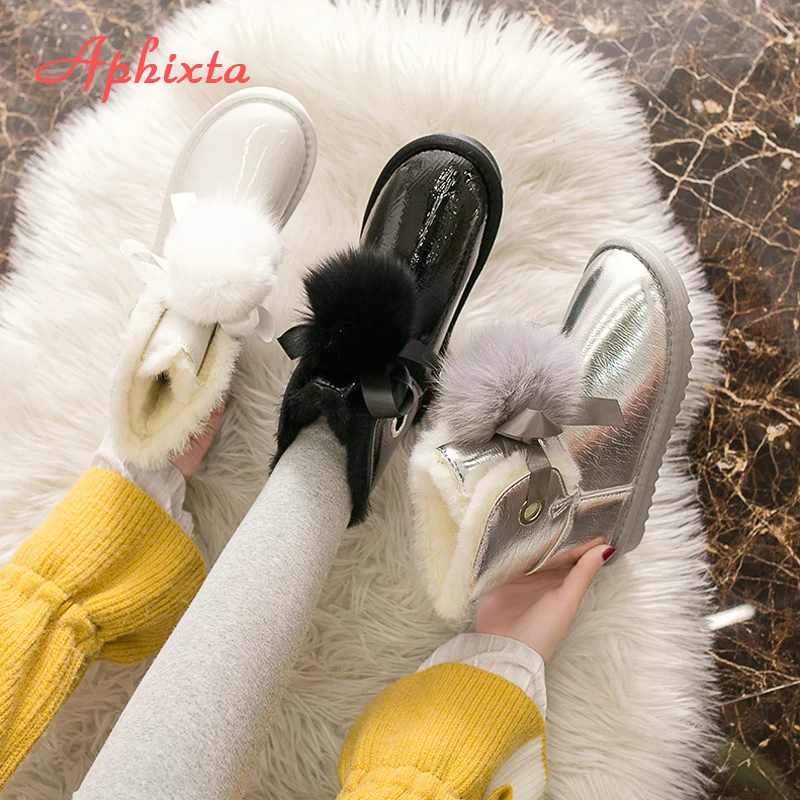 Aphixta/женские зимние ботинки кожаные блестящие водонепроницаемые с натуральным