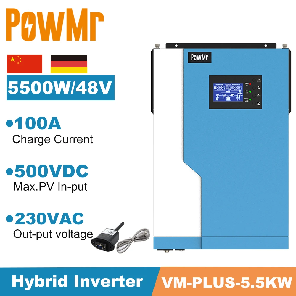 5.5KW Pure Sine Wave Hybrid Inverter 48V 220V MPPT 100A Solar Charge PV 500V Input Running without Battery Support WIFI function
5.5KW Pure Sine Wave Hybrid Inverter 48V 220V MPPT 100A Solar Charge PV 500V Input Running without Battery Support WIFI function
