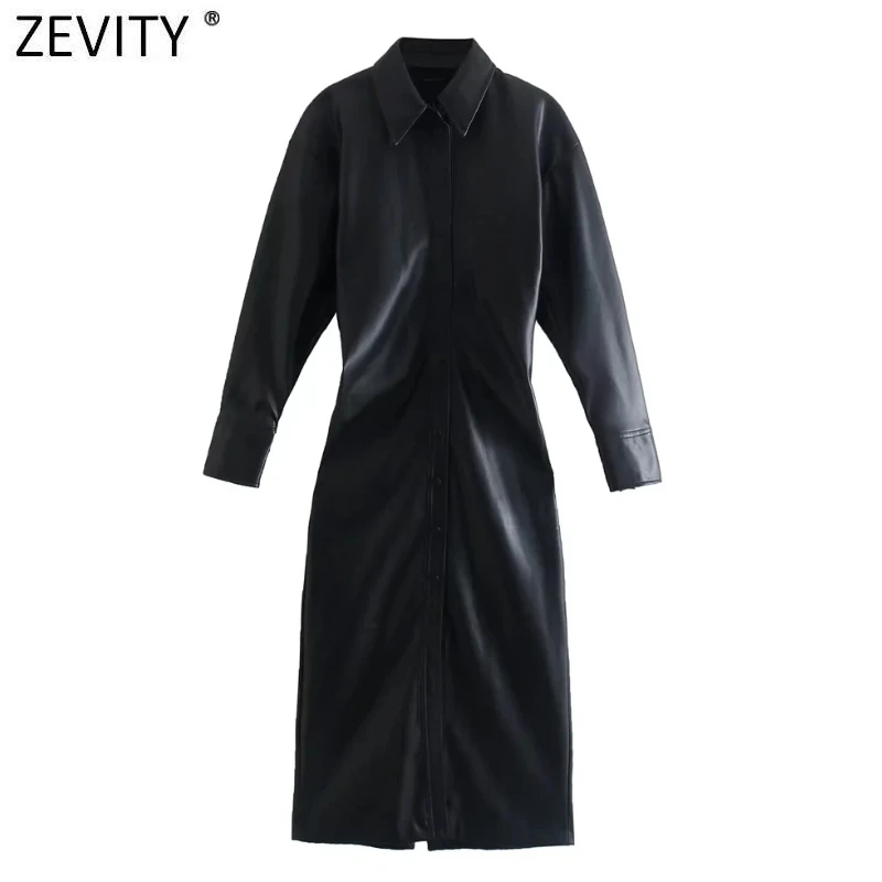 ZEVITY Women Fashion Single Breasted Black PU Leather Midi Shirt Dress Female Chic Long Sleeve Side Pleats Slim Vestidos DS9168
ZEVITY Women Fashion Single Breasted Black PU Leather Midi Shirt Dress Female Chic Long Sleeve Side Pleats Slim Vestidos DS9168