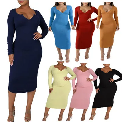 Women's Solid Color Casual Fashion Dress Spring Autumn V-neck Long-sleeved Slim Fit Hip Midi Bodycon Sexy Ladies Robe Plus Size
Women's Solid Color Casual Fashion Dress Spring Autumn V-neck Long-sleeved Slim Fit Hip Midi Bodycon Sexy Ladies Robe Plus Size