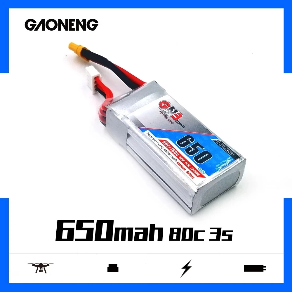 Gaoneng 650 мАч 11 1 В 80C/160C 3S литий-полимерный аккумулятор с разъемом XT30 XT60 для FPV