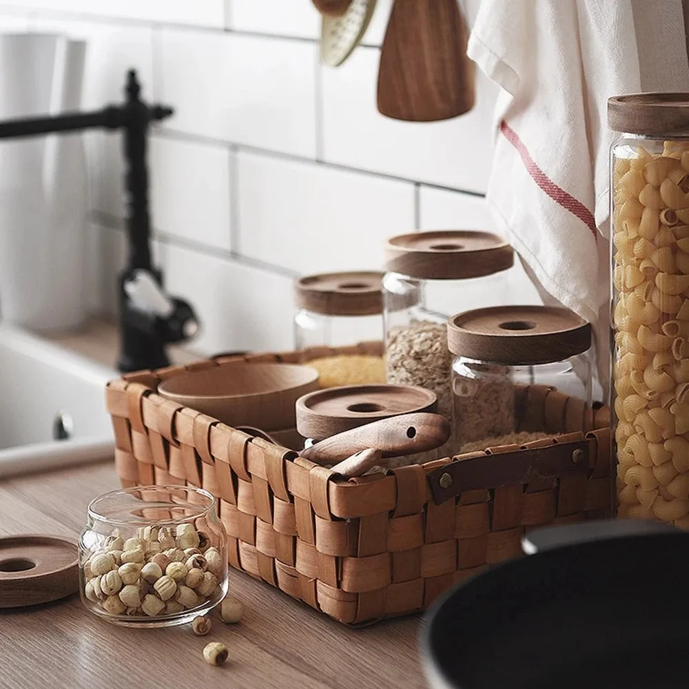 Glass Storage Bottle Container Wooden Lid Sealed Moisture-proof Jar Coffee Bean Pasta Grain Oatmeal Kitchen | Дом и сад