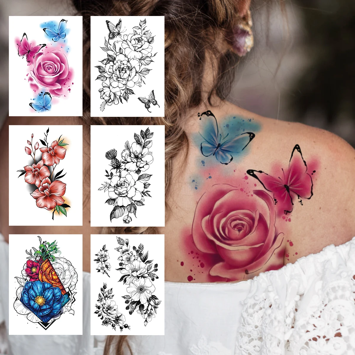Watercolor Butterfly 3D Rose Temporary Tattoo For Women Girl Henna Flower Tattoo Sticker Fake Plum Peony Back Tatoos Waterproof
Watercolor Butterfly 3D Rose Temporary Tattoo For Women Girl Henna Flower Tattoo Sticker Fake Plum Peony Back Tatoos Waterproof