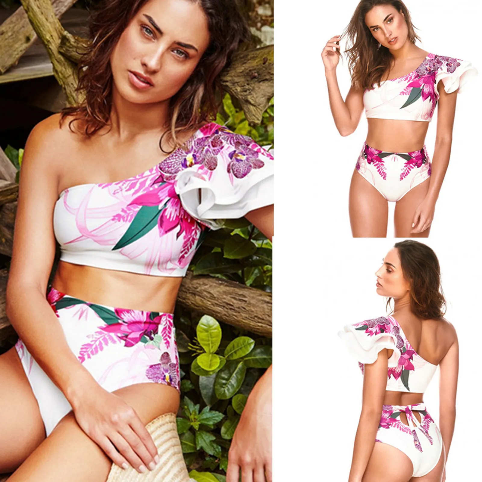 Women's Sexy Two-Piece Swimwear Floral Print Vintage Swimsuit Bikini One-shoulder Ruffle Swimming Suit Summer Beachwear -1209
Women's Sexy Two-Piece Swimwear Floral Print Vintage Swimsuit Bikini One-shoulder Ruffle Swimming Suit Summer Beachwear -1209