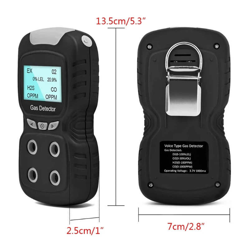 LCD 4 in 1 Toxic Gas Alarm Detector CO O2 H2S Oxygen Monitor Gas Analyzer Meter USB Rechargeable Digital Gas Detector
LCD 4 in 1 Toxic Gas Alarm Detector CO O2 H2S Oxygen Monitor Gas Analyzer Meter USB Rechargeable Digital Gas Detector