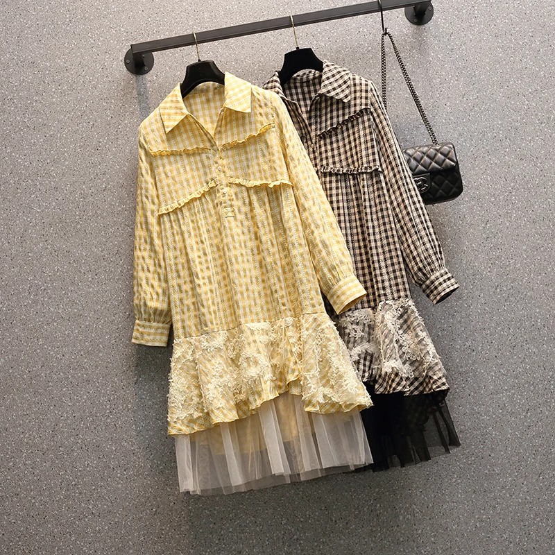 4XL Plus Size Women Hollow Out Flower Embroidery Loose Shirt Dresses Spring 2021 Long Sleeve Plaid Patchwork Mesh Ruffle Dress
4XL Plus Size Women Hollow Out Flower Embroidery Loose Shirt Dresses Spring 2021 Long Sleeve Plaid Patchwork Mesh Ruffle Dress