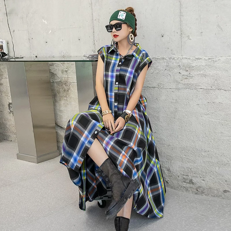 CHICEVER Casual Plaid Dress For Women Lapel Sleeveless Mid Single Breasted Irregular Hit Color Dresses Female Fashion 2021 Style
CHICEVER Casual Plaid Dress For Women Lapel Sleeveless Mid Single Breasted Irregular Hit Color Dresses Female Fashion 2021 Style