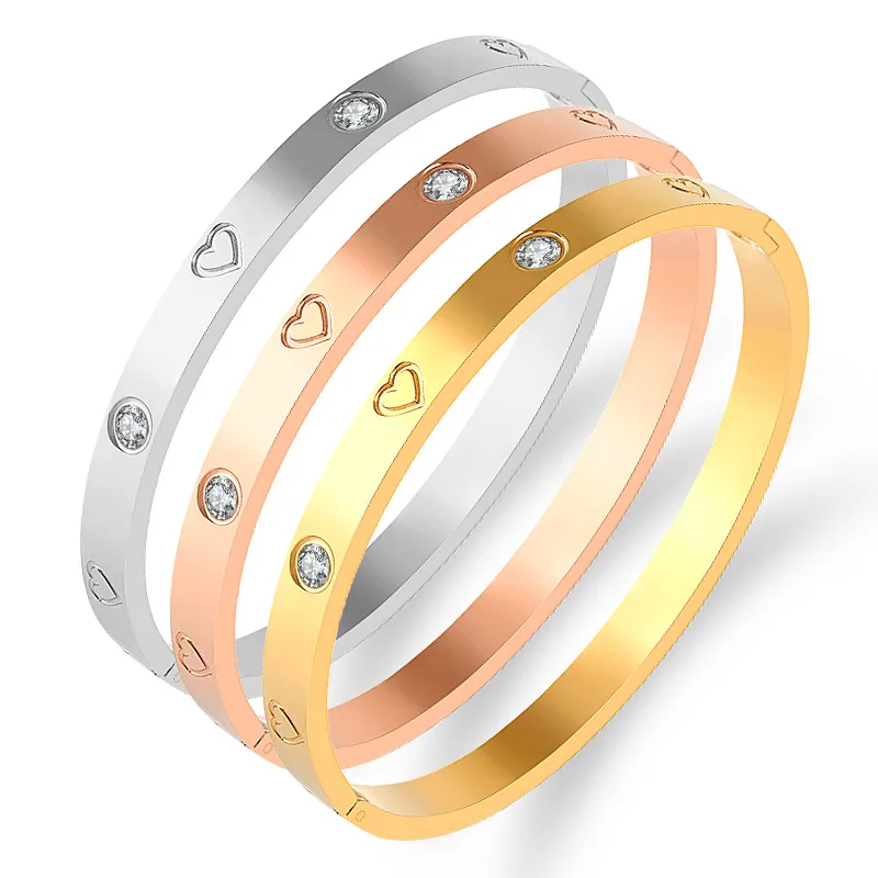 Hot Sale Stainless Steel Buckle Bracelet Peach Heart Diamond Bracelet Titanium Steel Golden Rose Gold Bracelet Gift 
Hot Sale Stainless Steel Buckle Bracelet Peach Heart Diamond Bracelet Titanium Steel Golden Rose Gold Bracelet Gift