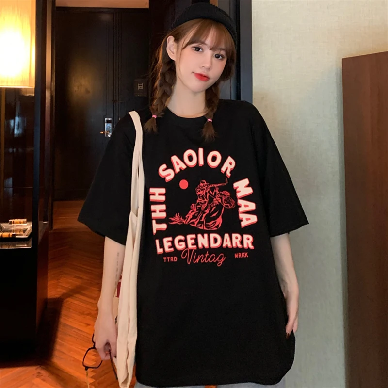 Hong Kong Style Vintage Short Sleeve T-shirt Women 2021 Loose Korean Style Ins Trendy Harajuku Style Fried Street Half Sleeve
Hong Kong Style Vintage Short Sleeve T-shirt Women 2021 Loose Korean Style Ins Trendy Harajuku Style Fried Street Half Sleeve