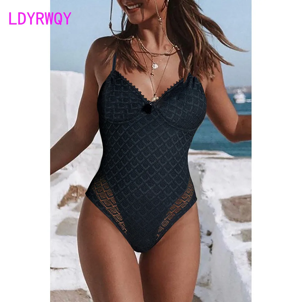European and American summer seaside holiday bikini new black lace triangle one-piece swimsuit for women
European and American summer seaside holiday bikini new black lace triangle one-piece swimsuit for women