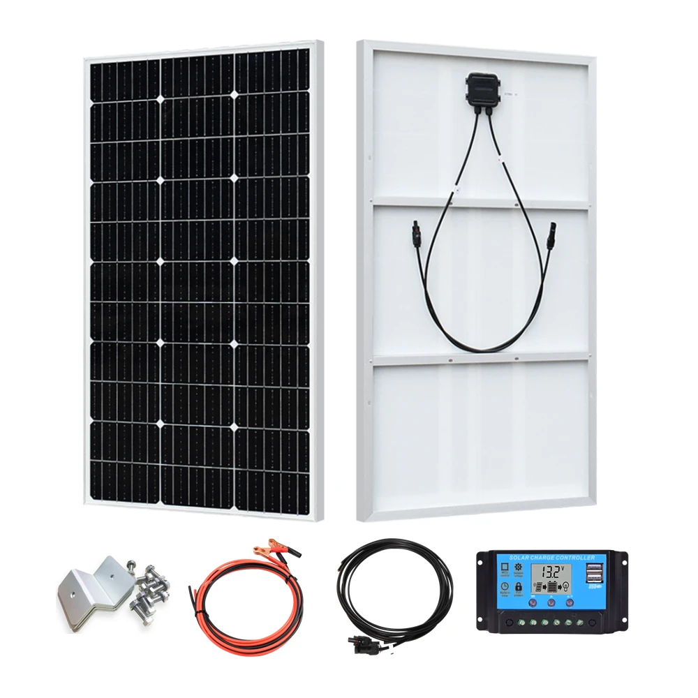 

100 Watt 12 Volt Monocrystalline Flexible Solar Panel Kit Aluminum Frame Waterproof PV Module For Home Roof RV Off Grid System