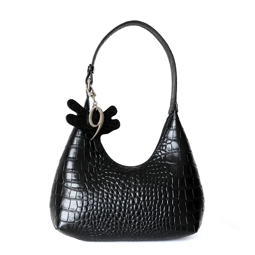 

2020 new niche hand-held shoulder and armpit bag crocodile pattern dumpling bag crescent bag female cute side bag satchels