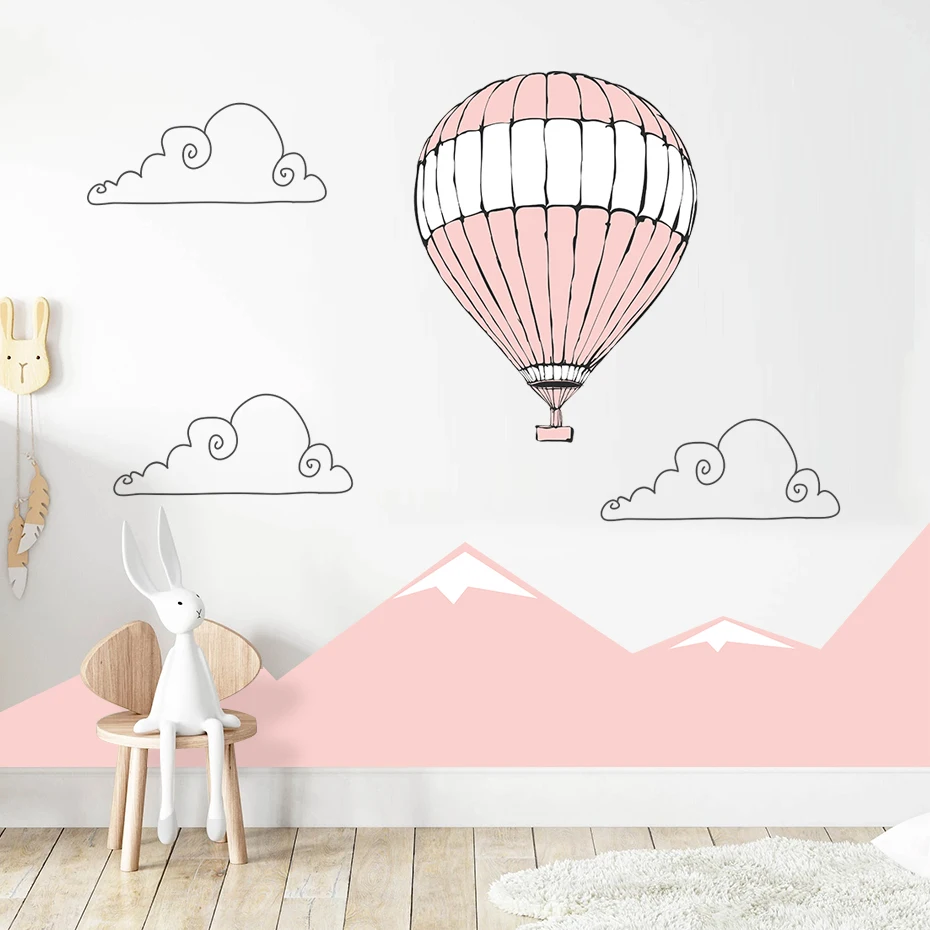 Large Pink Mountain Hot Air Balloon Removable Wall Decals Nursery Girls Art Stickers Wallpaper Posters Bedroom Gift Home Decor | Дом и сад