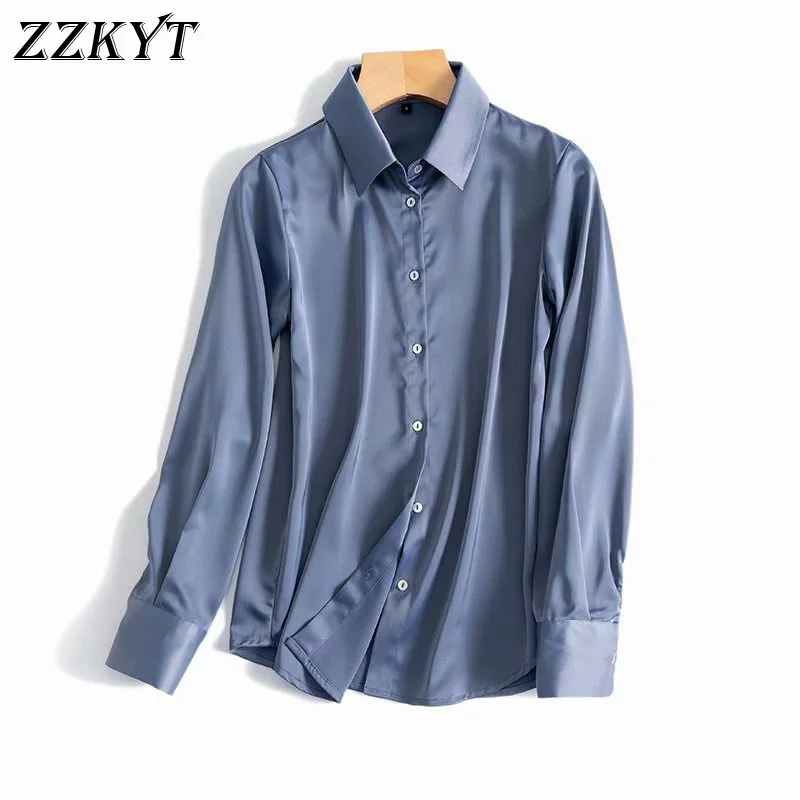 ZZKYT 2021 Women Autumn Fashion Solid Silk Satin Texture Blouses Vintage Lapel Collar Long Sleeve Button Female Shirt Chic Tops
ZZKYT 2021 Women Autumn Fashion Solid Silk Satin Texture Blouses Vintage Lapel Collar Long Sleeve Button Female Shirt Chic Tops