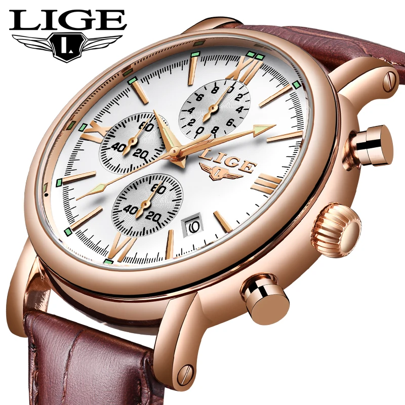 LIGEWatches мужские брендовые Роскошные Бизнес водонепроницаемые кварцевые часы