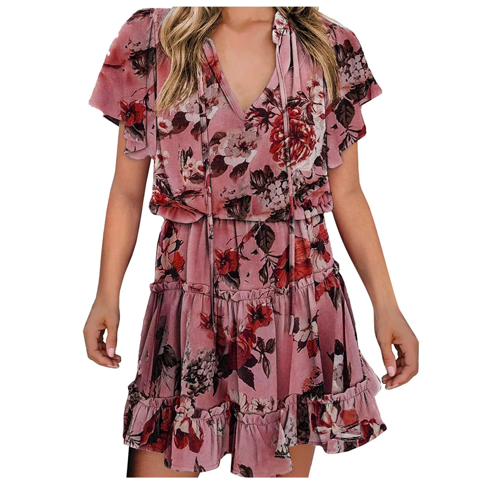 Summer Women's Floral Dress Fashion Flower Print V-neck Short Sleeve Pleated Midi Dress Female Casual Loose Dresses#35
Summer Women's Floral Dress Fashion Flower Print V-neck Short Sleeve Pleated Midi Dress Female Casual Loose Dresses#35