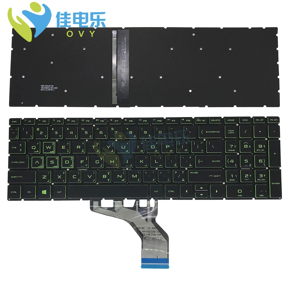 

OVY Backlight AR Arabic Backlit Keyboard for HP Pavilion 15DA 15-DB 15-DX 15-DR 250 255 G7 15CN Replacement Keyboards green keys