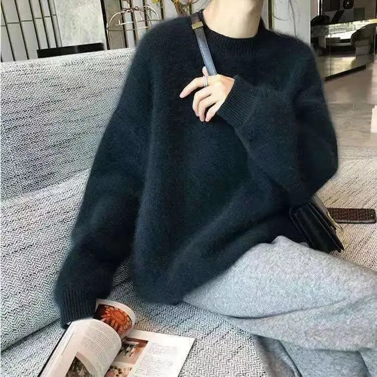 

2021 Autumn Winter Women Sweater Pullovers Fake Mink Cashmere Oversize Vintage Knitwears Wild Lady Tops SW1207JX