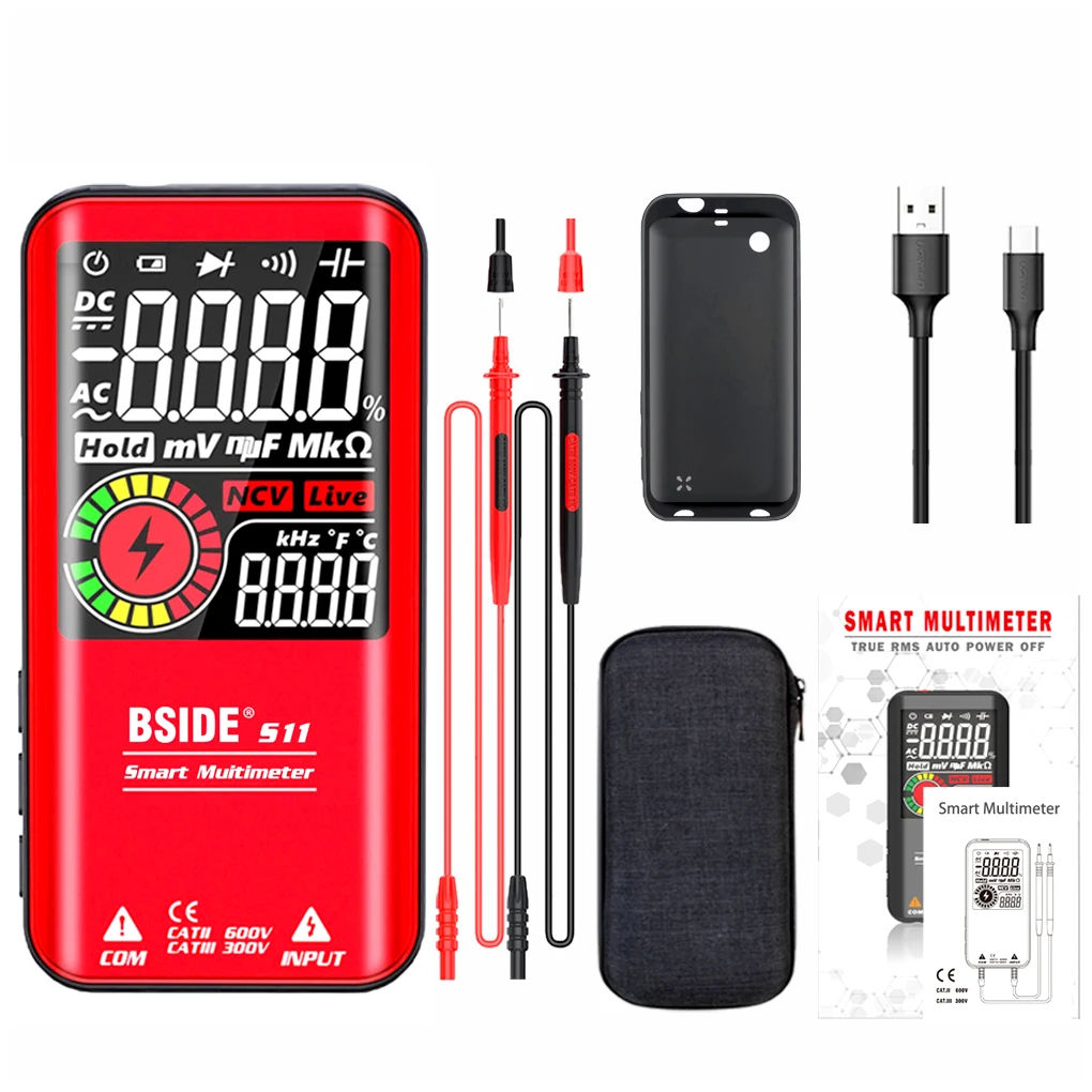 BSIDE S11 Smart Multimeter 1000V Rechargeable Capacitance Meter Auto Ranging Portable Pocket Multifunctional Voltmeter Tester
BSIDE S11 Smart Multimeter 1000V Rechargeable Capacitance Meter Auto Ranging Portable Pocket Multifunctional Voltmeter Tester