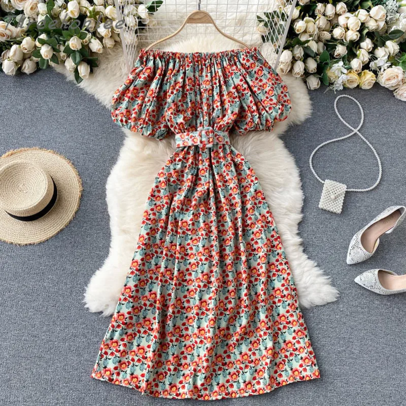 Summer New Beach Vacation Vestidos Elegth Women's Dress Sexy One-line Collar Strapless Puff Sleeve Slim Floral Midi Dress
Summer New Beach Vacation Vestidos Elegth Women's Dress Sexy One-line Collar Strapless Puff Sleeve Slim Floral Midi Dress