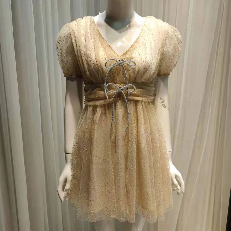 Women Sweet Mini Summer Dress Mesh Short Sleeve Front Bow High Waist Tunic Dress
Women Sweet Mini Summer Dress Mesh Short Sleeve Front Bow High Waist Tunic Dress