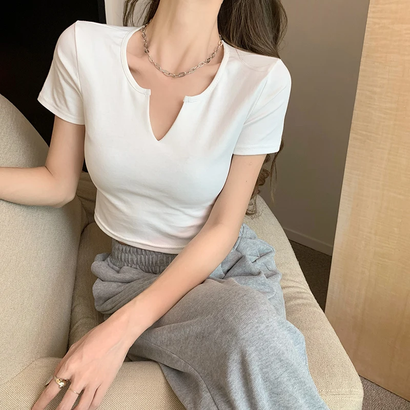Fashion V-neck Short Sleeve T-shirts Women Casual Solid Color Elastic Cotton Summer Tops Female Streetwear Chic White Tee Shirt
Fashion V-neck Short Sleeve T-shirts Women Casual Solid Color Elastic Cotton Summer Tops Female Streetwear Chic White Tee Shirt