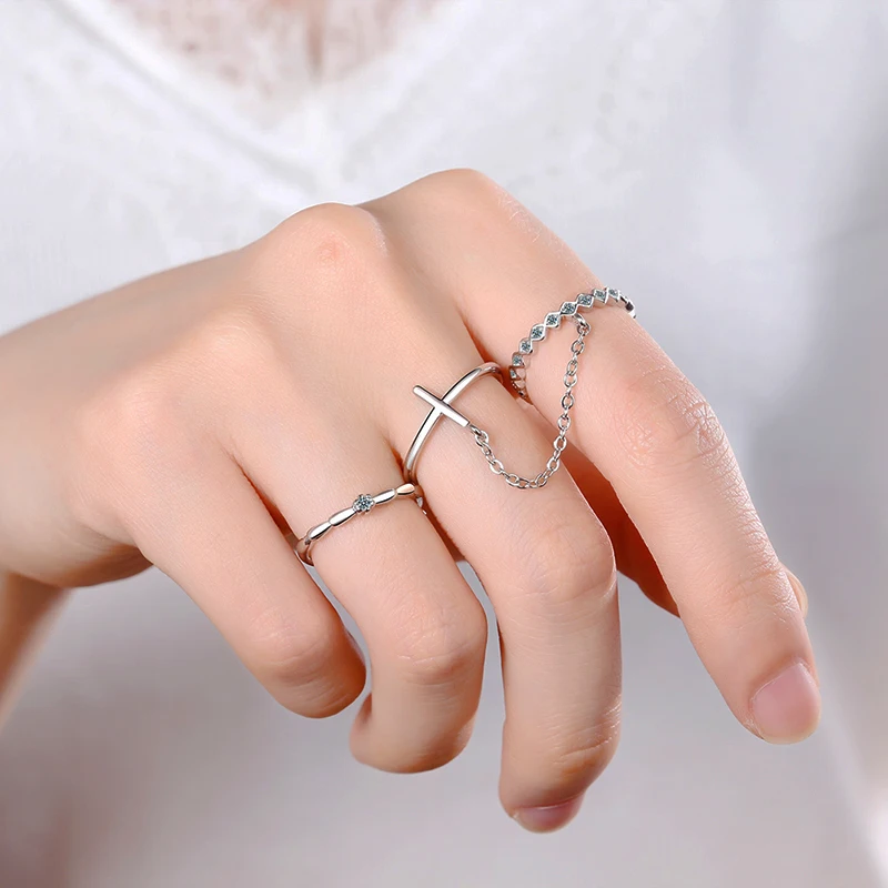 Набор трендовых колец из 3 предметов с кристаллами Rosegold/White простые Стильные