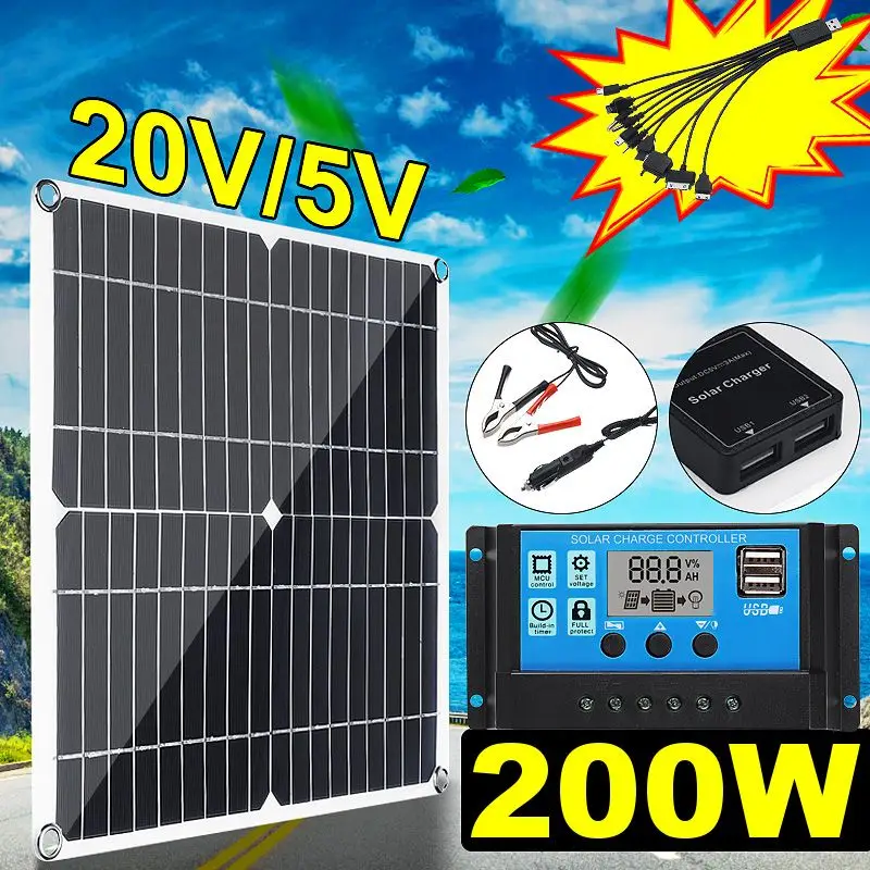 200W Solar Panel Kit With 40A Controller Dual 12V USB Solar Cells For Car RV Boat Yacht Moblie Phone Outdoor Battery Charger
200W Solar Panel Kit With 40A Controller Dual 12V USB Solar Cells For Car RV Boat Yacht Moblie Phone Outdoor Battery Charger
