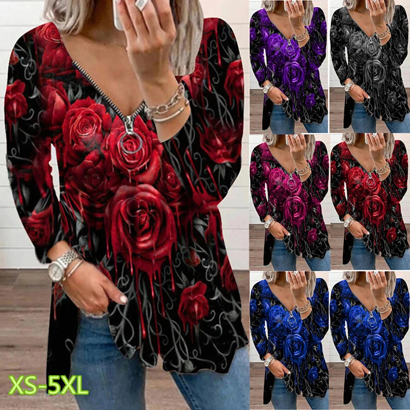 Женская футболка на молнии, с V-образным вырезом и длинным рукавом 
Женская футболка на молнии, с V-образным вырезом и длинным рукавом