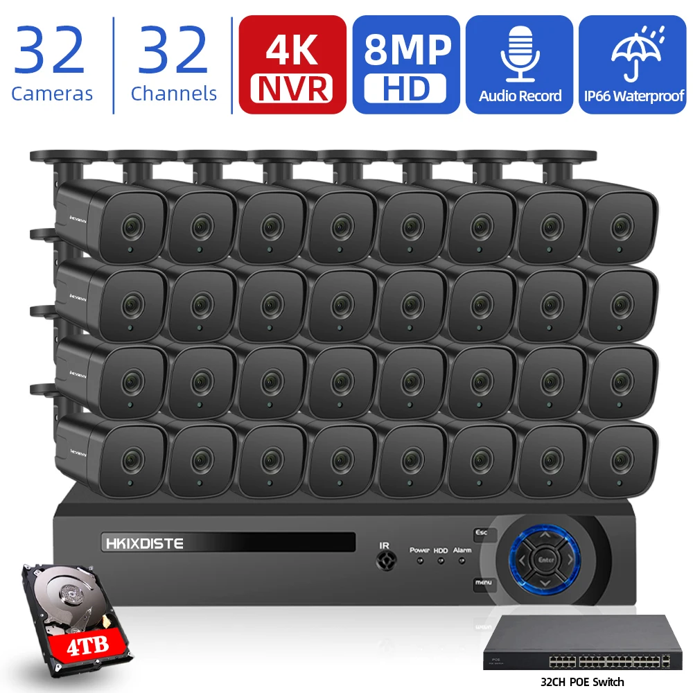 4K 8MP 32CH HD NVR с аудио системы видеонаблюдения наружная IP66 Водонепроницаемая 8.0MP цилиндрическая камера наблюдения с обнаружением человека комплект P2P
4K 8MP 32CH HD NVR с аудио системы видеонаблюдения наружная IP66 Водонепроницаемая 8.0MP цилиндрическая камера наблюдения с обнаружением человека комплект P2P