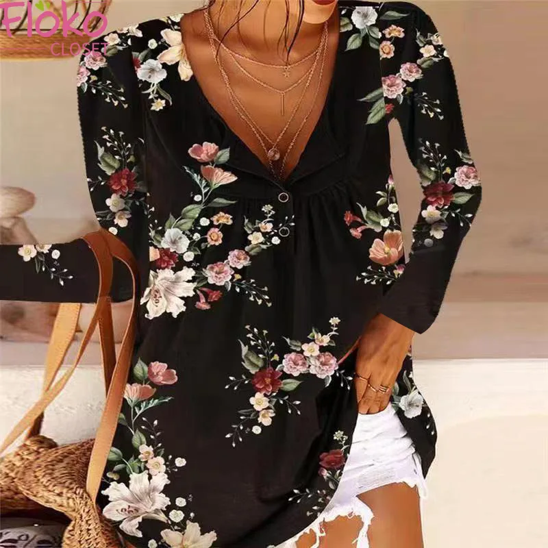 Flokocloset Casual Floral Print V-Neck Long Sleeve Button T-shirt Autumn Spring Women Loose Tops Tees
Flokocloset Casual Floral Print V-Neck Long Sleeve Button T-shirt Autumn Spring Women Loose Tops Tees
