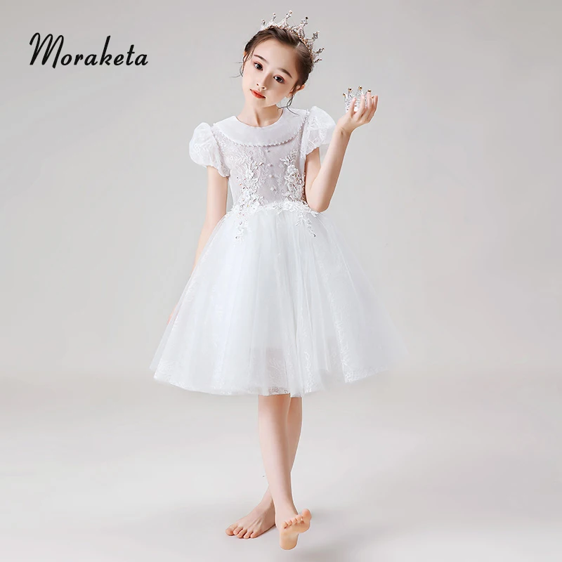 White Grils Dresses For Wedding Elegant O-neck Knee-length Princess Ball Gown Flower Girl Dresses With Sleeve
White Grils Dresses For Wedding Elegant O-neck Knee-length Princess Ball Gown Flower Girl Dresses With Sleeve