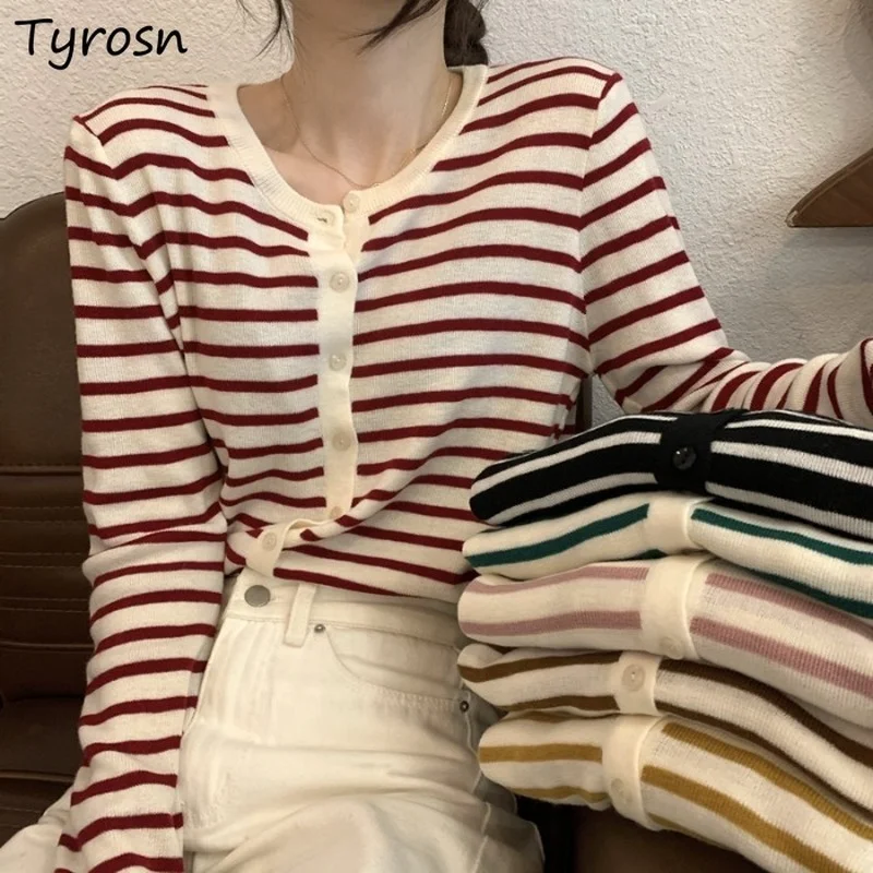 

Striped Knitted Cardigans Women High Quality Gentle Female Cozy All-match Loose Fashion Long Sleeve Streetwear Ulzzang Cute New