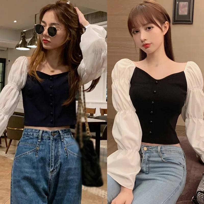 Women Square Collar Off-shoulder Chiffon Shirt 2020 Autumn Soft and Lightweight Puff-sleeved Stitching Slimming Blouse and Top
Women Square Collar Off-shoulder Chiffon Shirt 2020 Autumn Soft and Lightweight Puff-sleeved Stitching Slimming Blouse and Top