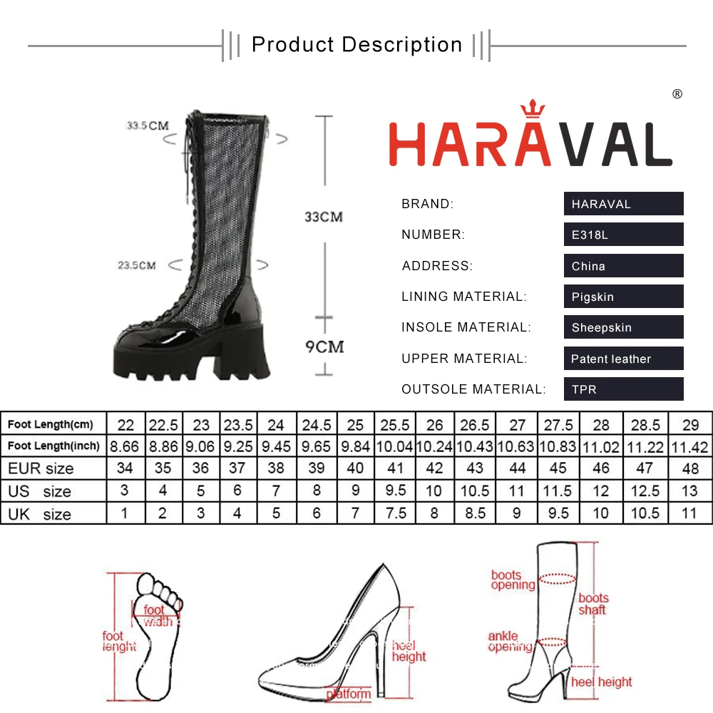 HARAVAL SPring Autumn Motorcycle Boots Mid-Calf Shoes Women Waterproof Platform Air Mesh Round Toe Sexy Patent Leather E318L
HARAVAL SPring Autumn Motorcycle Boots Mid-Calf Shoes Women Waterproof Platform Air Mesh Round Toe Sexy Patent Leather E318L
