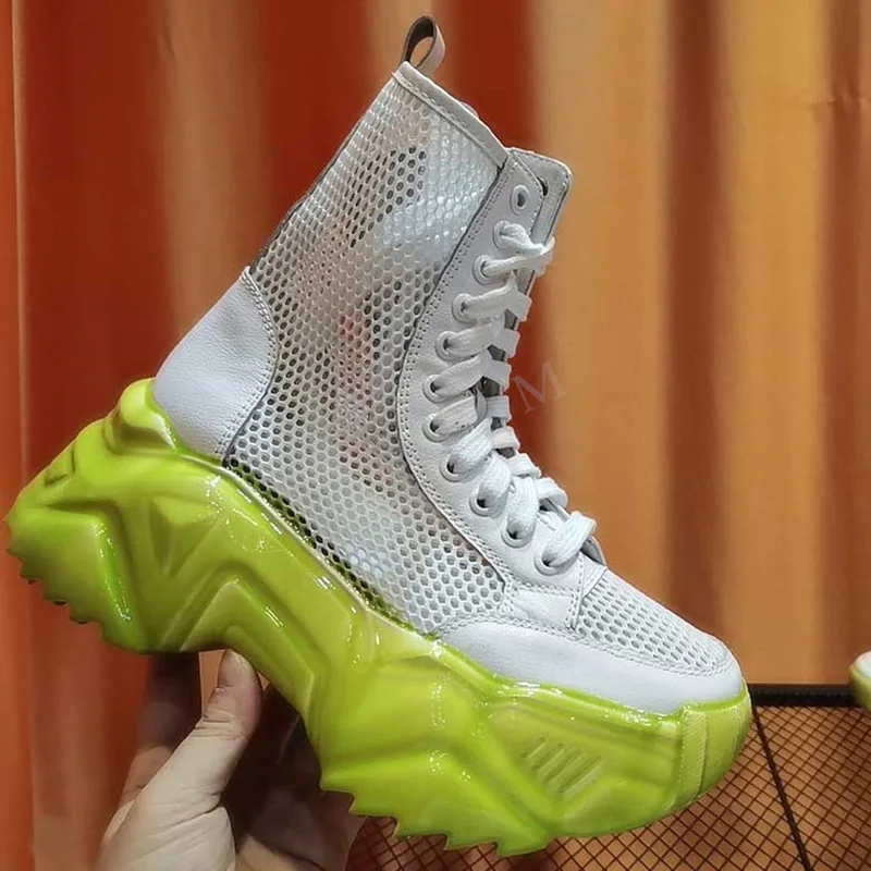 Women Ankle Boots Genuine Leather Summer Mesh Boots Brand Design Breathable Short Boots Lace Up Platform Shoes High Top Female 
Women Ankle Boots Genuine Leather Summer Mesh Boots Brand Design Breathable Short Boots Lace Up Platform Shoes High Top Female